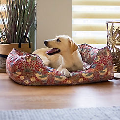 Strawberry Thief Print Square Pet Bed - Burgundy by Morris & Co