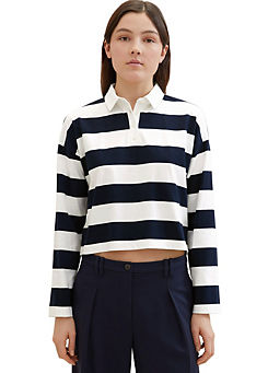 Stripe Long Sleeve Cropped Polo Shirt by Tom Tailor