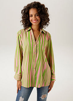 Stripe Long Sleeve Longline Shirt by Aniston