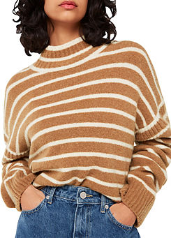 Stripe Rib Detail Funnel Knit Jumper by Whistles