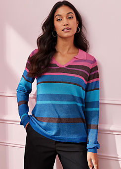 Stripe Ribbed Polo Jumper by Kaleidoscope
