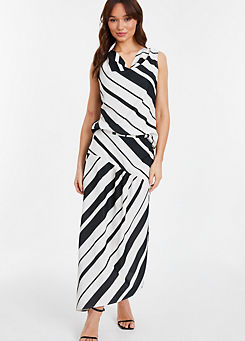 Striped Black & Cream Maxi Skirt by Quiz