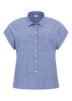 Striped Linen Mix Short Sleeve Shirt Blouse by LASCANA