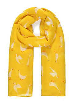 Sunshine Yellow All Over Goose Bird Print Scarf by Intrigue