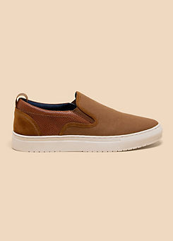 Tan Canvas Leather Mix Slip On Trainers by White Stuff