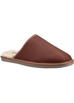 Tan Coady Leather Slippers by Hush Puppies