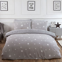 Teddy Fleece Stars Grey Duvet Cover & Pillowcase Set by Brentfords