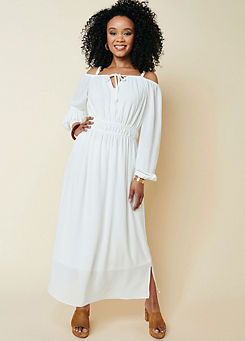 Textured Cold Shoulder Midi Dress by Kaleidoscope