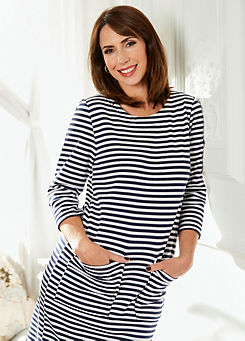 Textured Jersey Stripe Knee-Length Dress by Cotton Traders
