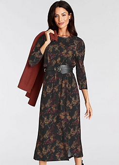 Three-Quarter Sleeve Floral Midi Dress by Laura Scott