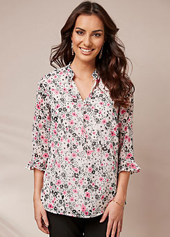 Tie Neck Detail Floral Printed Blouse by Kaleidoscope