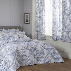 Toile Blue Pair of Pencil Pleat Lined Curtains by The Lyndon Company