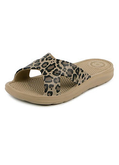 Totes SOLBOUNCE Ladies Cross Slider Sandals in Natural Leopard
