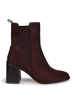Treasure Brown Faux Suede Classic Heeled Chelsea Boots by Linzi