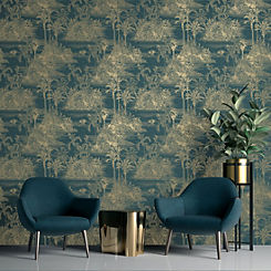 Tropical Toile Wallpaper by Muriva