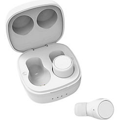 True Wireless Stay-In-Ear, Dual Earbuds, Charge Case - White by Streetz