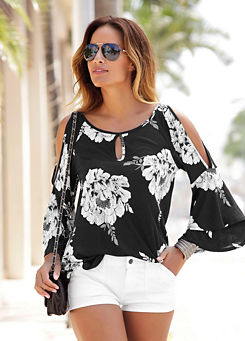 Trumpet Sleeve Floral Beach Top by LASCANA