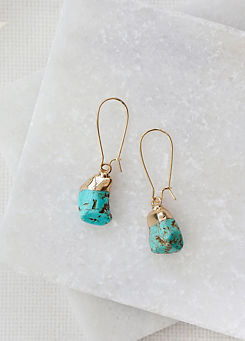 Turquoise Stone Wire Kidney Dropper Earrings in Gold by Xander Kostroma