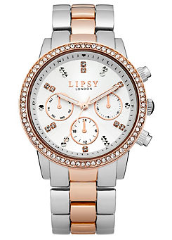 Two-Tone Bracelet Watch with White Sunray Dial by Lipsy
