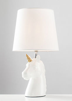 Unicorn Ceramic Table Lamp with White Tapered Shade by ValueLights