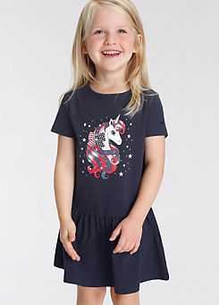 Unicorn Print Jersey Dress by Kidsworld