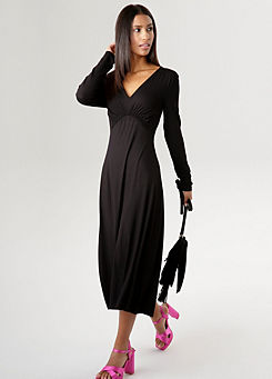 V-Neck Long Sleeve Midi Dress by Aniston