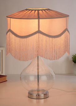 Velvet Fringe Shade Glass Base Table Lamp by Freemans