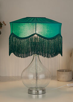 Velvet Fringe Shade Glass Base Table Lamp by Freemans