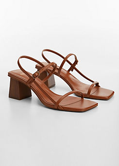 Vica Brown Strappy Block Heel Sandals by Mango