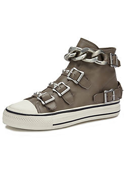 Victim Toppo Antic Silver Chain Trim Hi-Top Trainers by Ash