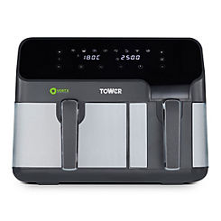 Vortx 5.2L & 3.3L Eco Dual Drawer Air Fryer with 8 One-Touch Presets T17099 - Black by Tower