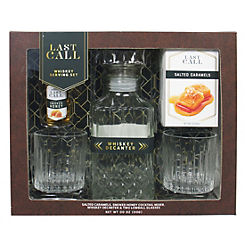 Whiskey Serving Set - Decanter 2 x Lowball Glasses Honey Mixer & Salted Caramels by Last Call