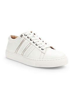 White & Silver Wide Fit Leather Stripe Trainers by Freemans