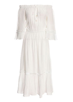 White Bardot Crotchet Insert Maxi Dress by Quiz