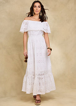 White Broderie Bardot Maxi Dress by Together