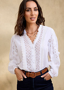 White Broderie Shirt by Together