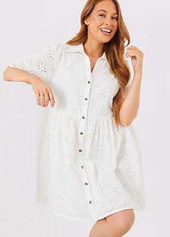 White Broderie Smock Shirt Dress by In The Style x Jac Jossa