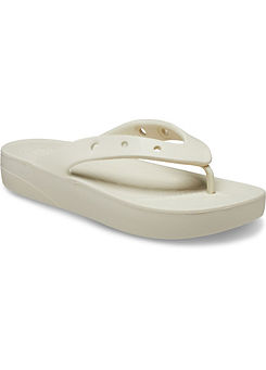 White Classic Platform Flip Flops by Crocs