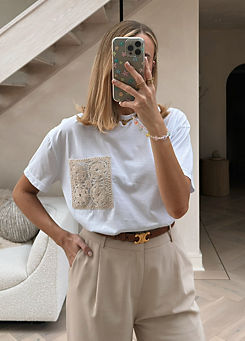 White Crochet Pocket T-Shirt by In The Style x