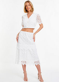 White Crotchet Lace Midi Skirt by Quiz