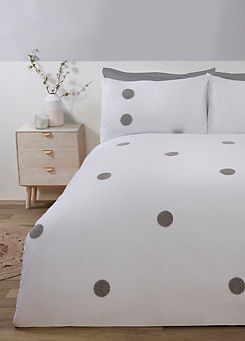 White Embroidered Tufted Polka Dot Circles Duvet Cover Set by Sleepdown