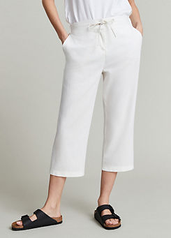 White Linen Crop Trousers by Freemans