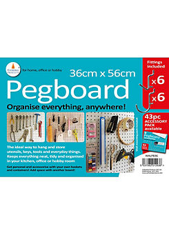 White Peg Board 36 x 56cm with 12 Hooks