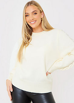 White Recycled Diamante Trim Sleeve Jumper by In The Style x Stacey Solomon