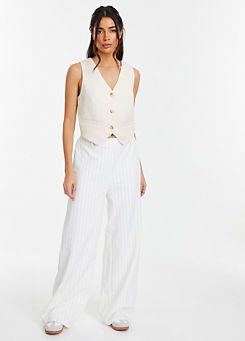 White and Black Pinstripe High Waisted Tailored Trousers by Quiz