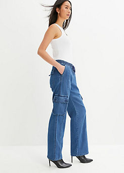 Wide Leg Denim Cargo Jeans by bonprix