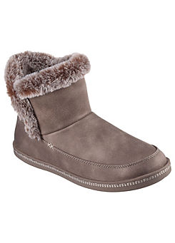 Womens Dark Taupe Mid Pull On Bootie Faux Fur Trim & Memory Foam Boots by Skechers