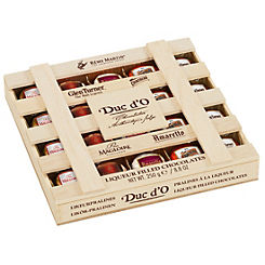 Wooden Crate Assorted Liqueur Filled Chocolate with Sugar Crust by Duc d’O