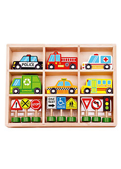 Wooden Transportation & Street Signs Set by Tooky Toy