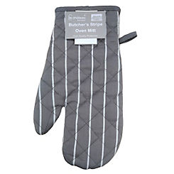 Woven Butchers Stripe Set of 2 Grey Single Oven Mitts by Le Chateau